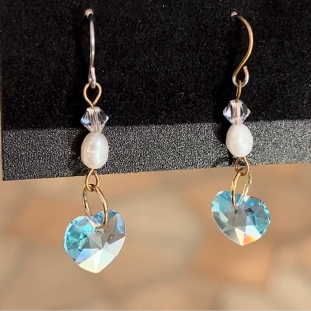 Swarovski Crystal Blue Heart Earrings